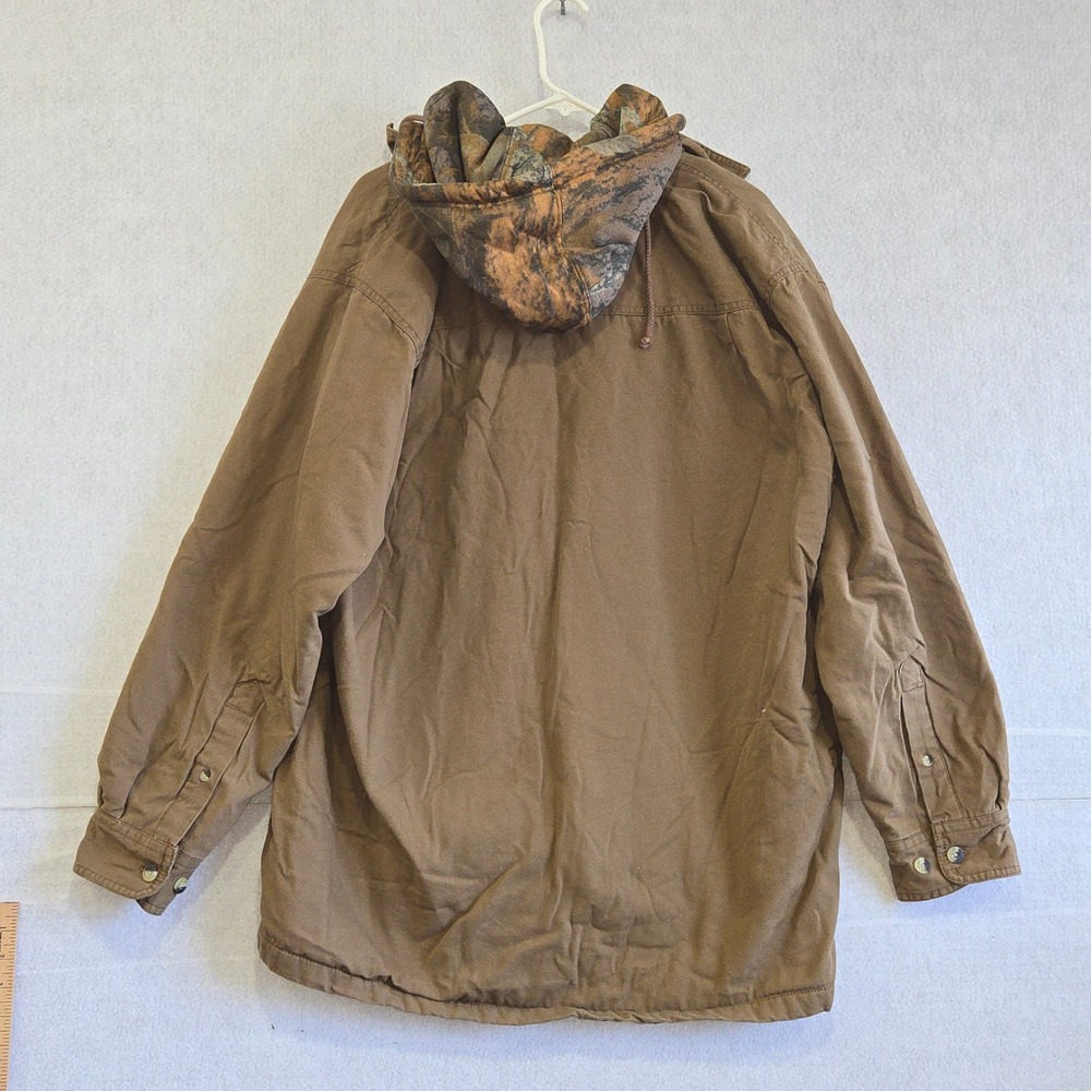 Buckhorn River Mens XL Brown Canvas Camo Lined Hooded Work Jacket Coat B#332 - Picture 5 of 10